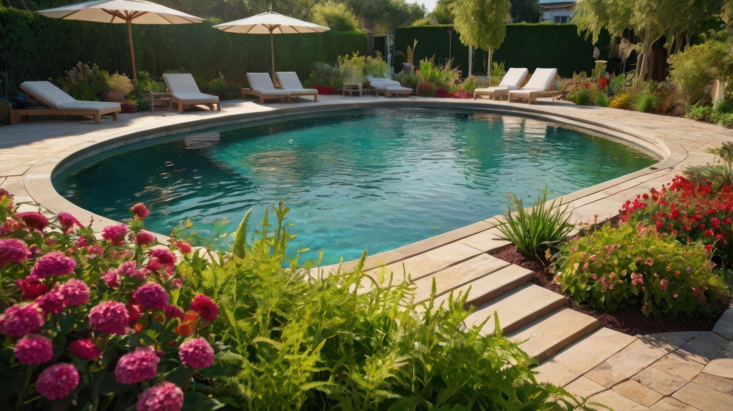 Stahlwandpool Oval mit sonnigem Standort und professionell gestaltetem Gartenbereich