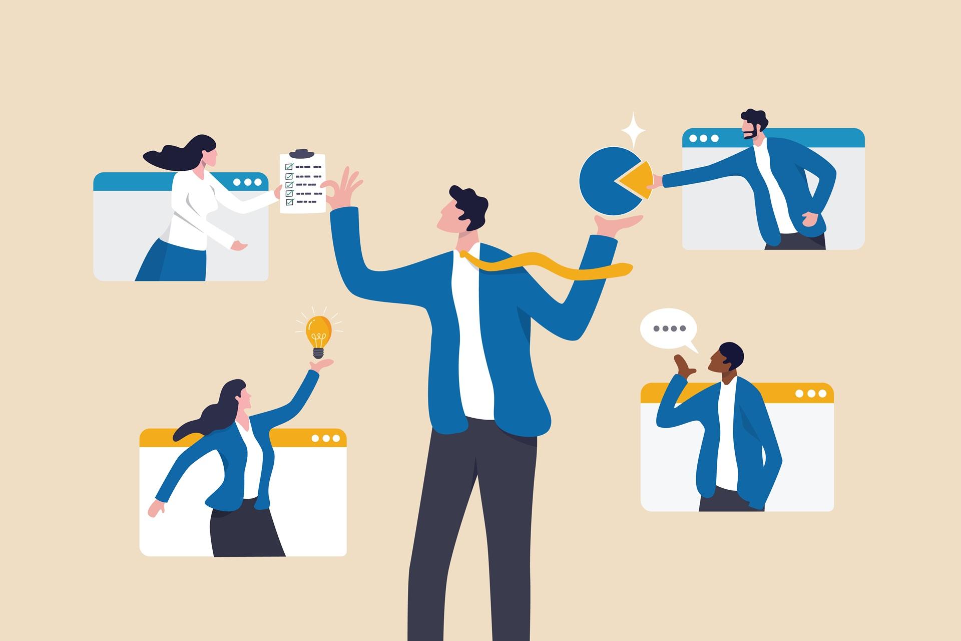 Illustration eines Teams bei digitaler Zusammenarbeit | Büroservice Preise