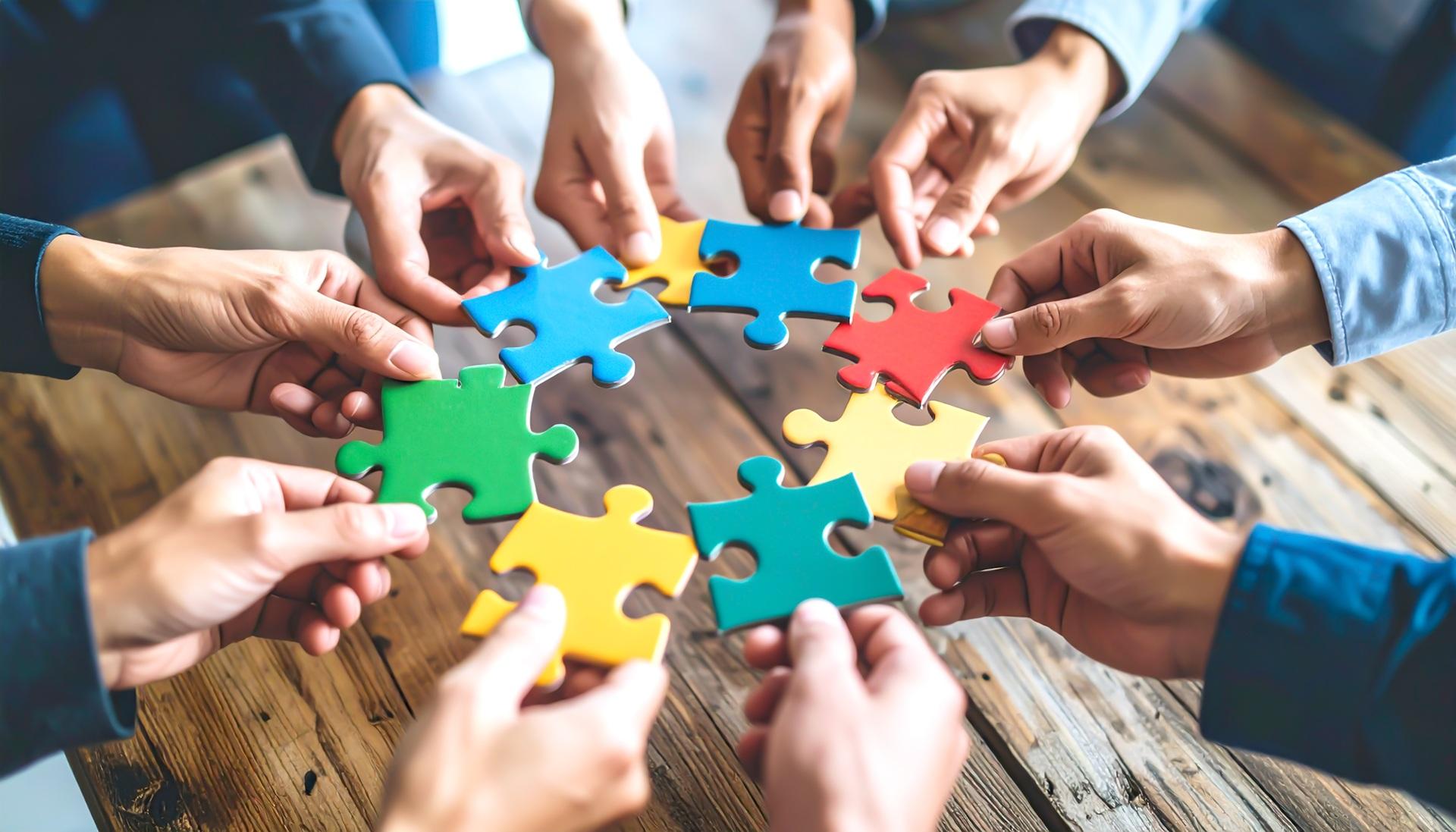 Haende halten bunte Puzzleteile im Kreis | Firmenevent Location